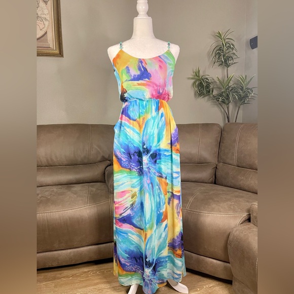 Bisou Bisou Dresses & Skirts - Bisou Bisou Michele Bohbot Watercolor Jewelrd Maxi Dress 4 Spring Summer Party